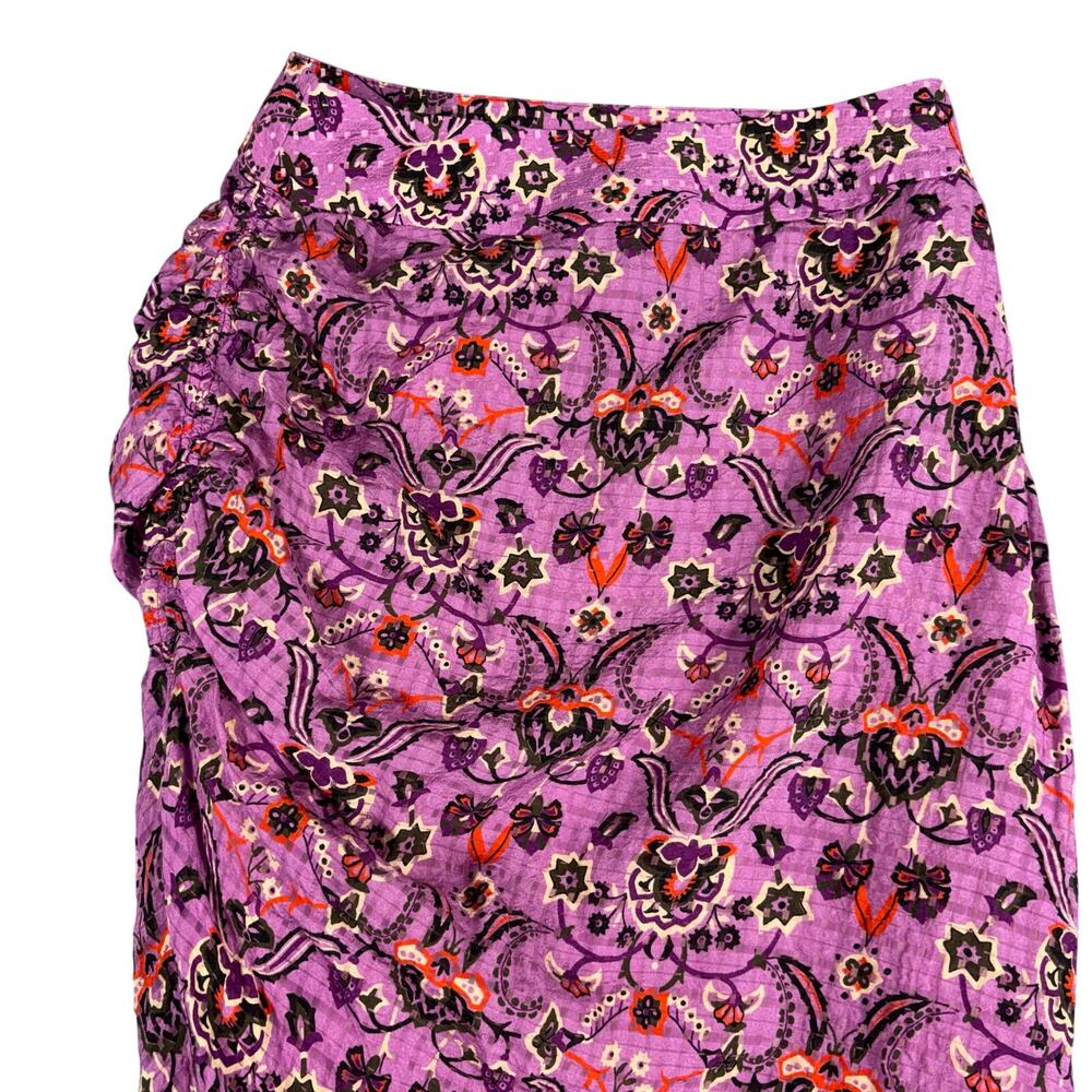 SMYTHE Purple Paisley Floral Ruched Midi Skirt High Low Hem Viscose Size 4 / 27 - Picture 8 of 10